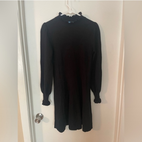 CeCe Black Ruffle Long Sleeve Knee Length Sweater Dress - Picture 3 of 4